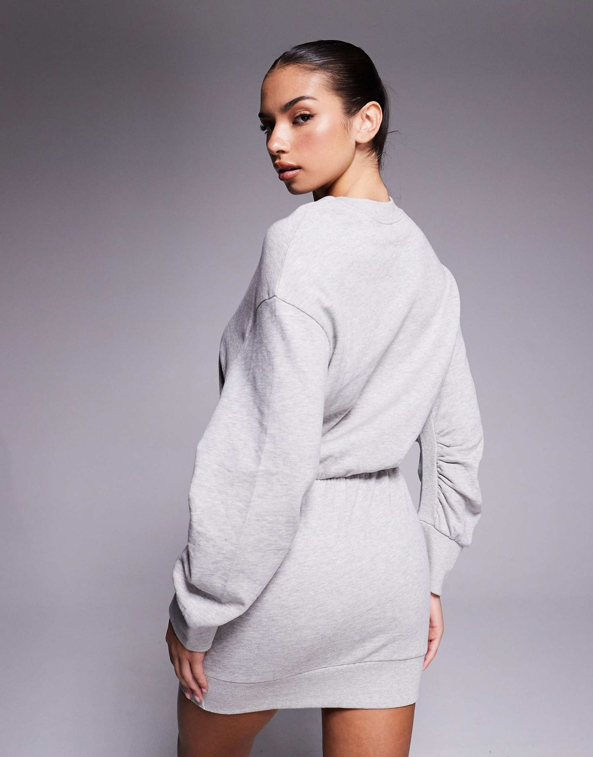 ASOS DESIGN cotton wrap over mini sweatshirt dress in heather gray