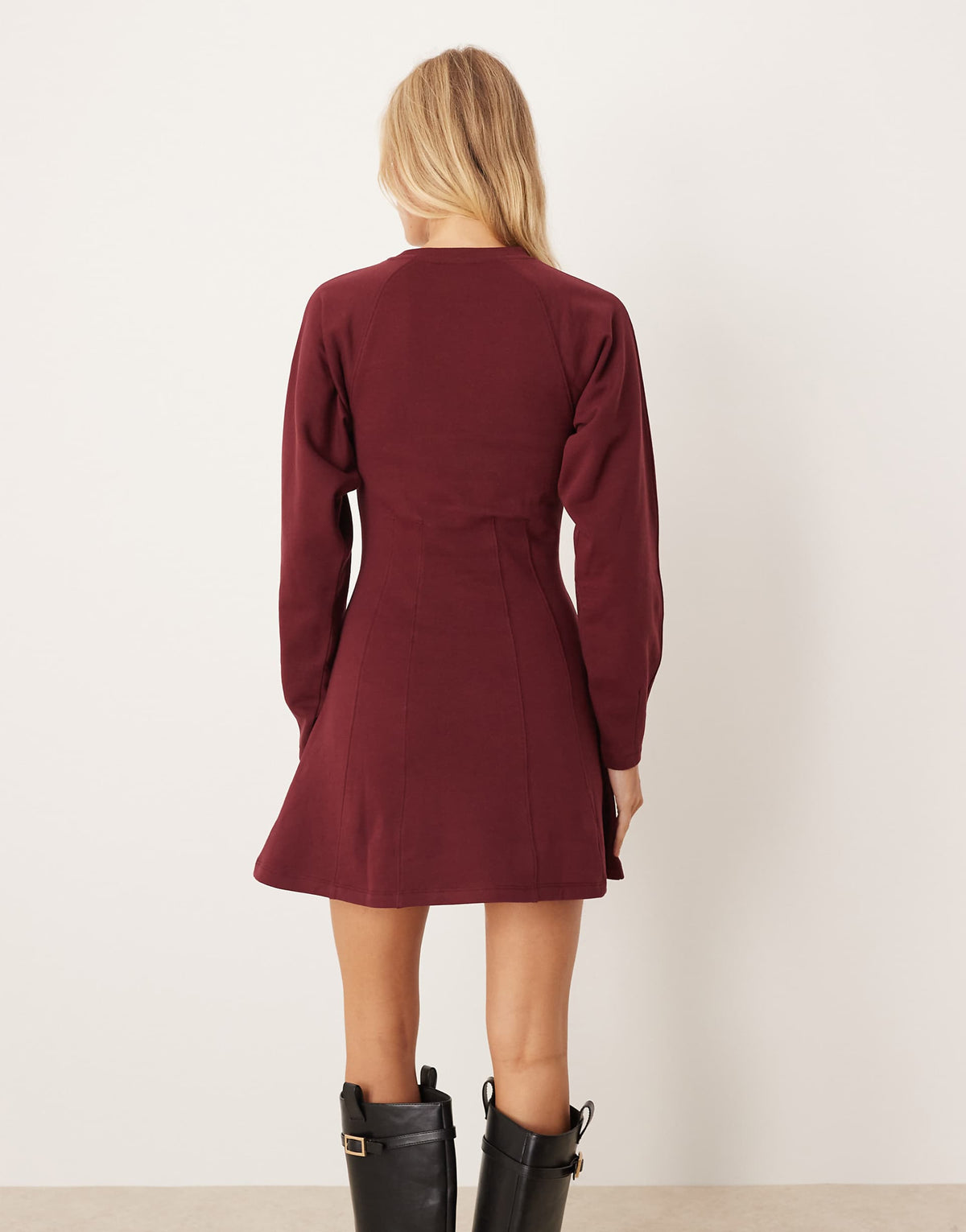 ASOS DESIGN seam detail mini sweats dress in burgundy