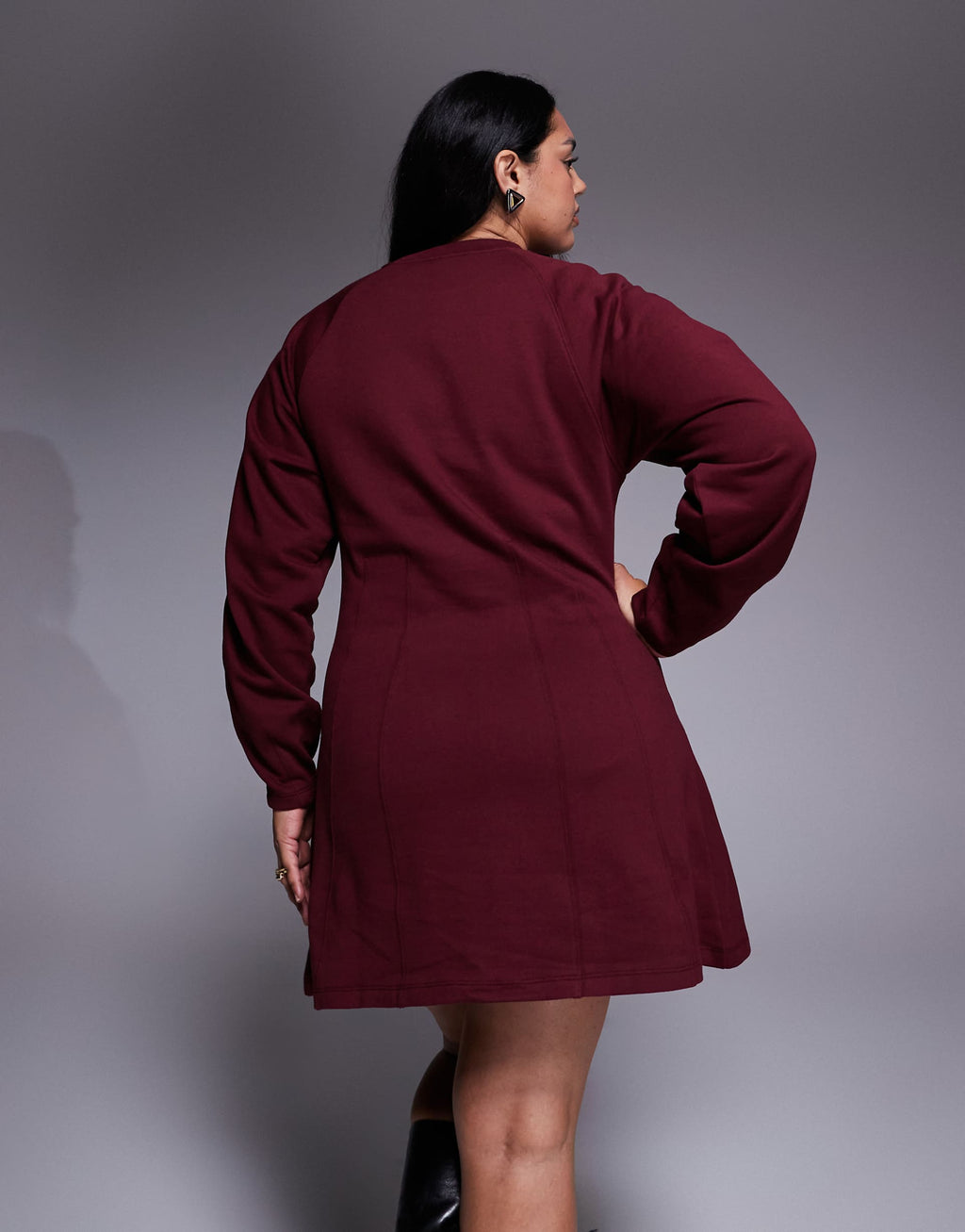 ASOS DESIGN Curve corset waist cotton mini sweatshirt dress in burgundy