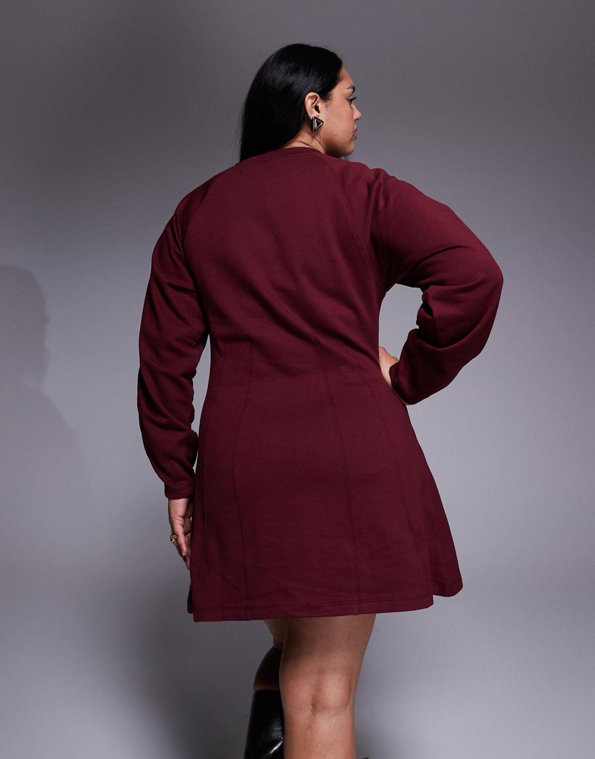 ASOS DESIGN Curve corset waist cotton mini sweatshirt dress in burgundy