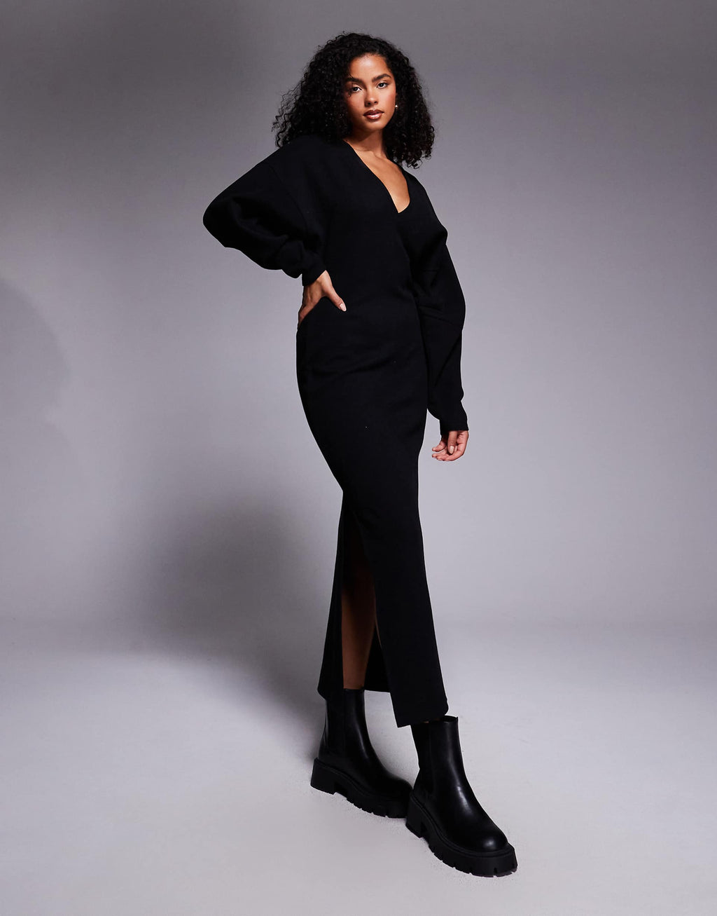 ASOS DESIGN supersoft slouchy v neck maxi dress in black