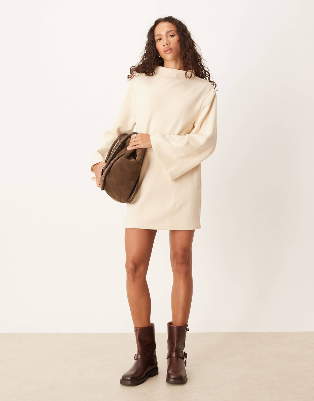 ASOS DESIGN supersoft wide sleeve mini dress in cream