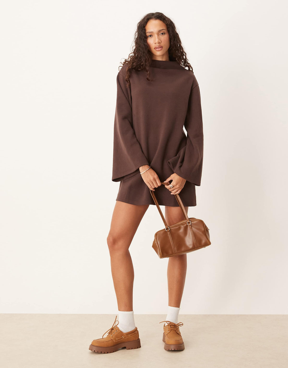 ASOS DESIGN supersoft wide sleeve mini dress in chocolate