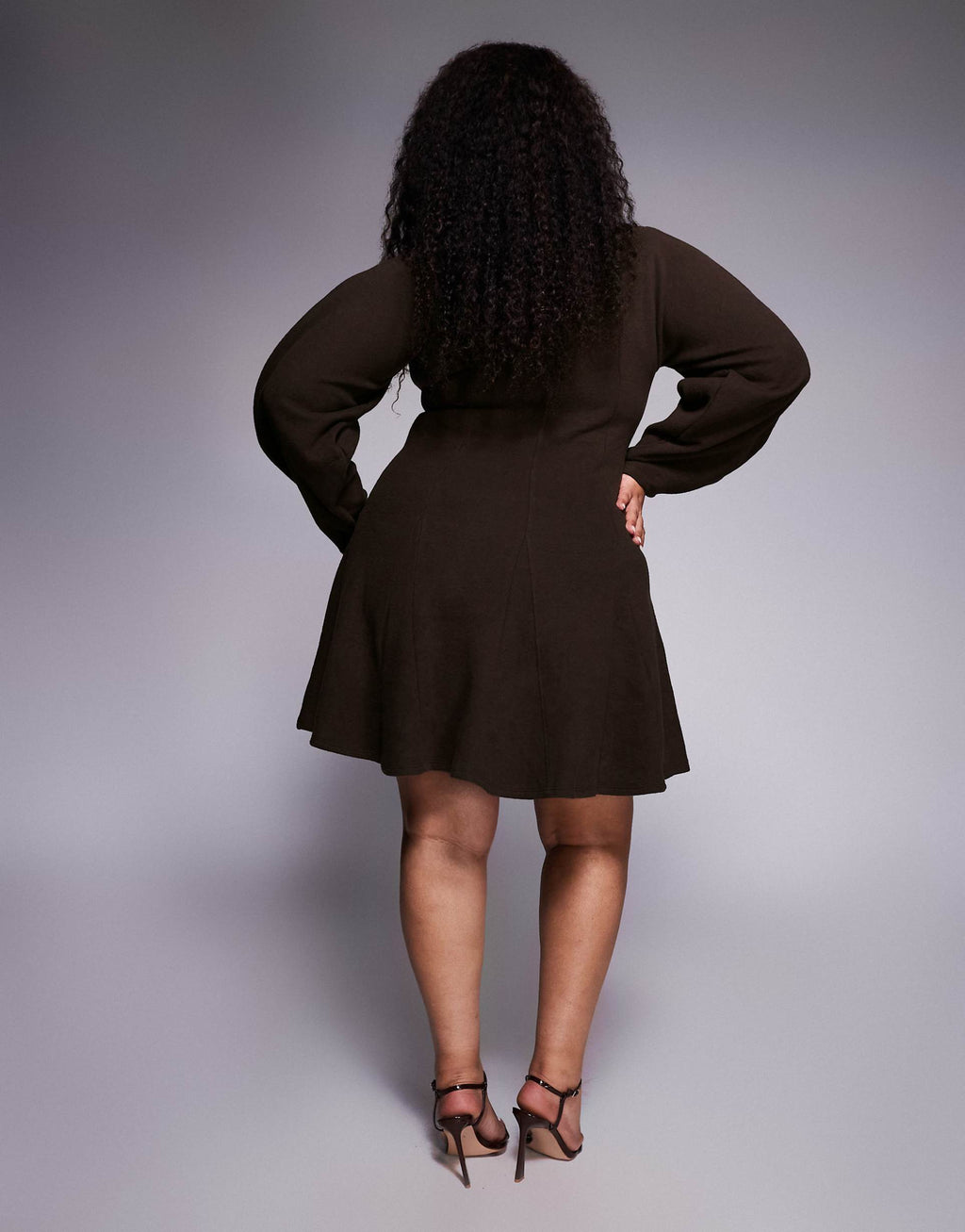 ASOS DESIGN Curve supersoft V neck fit and flare with seam detail mini dress in chocolate