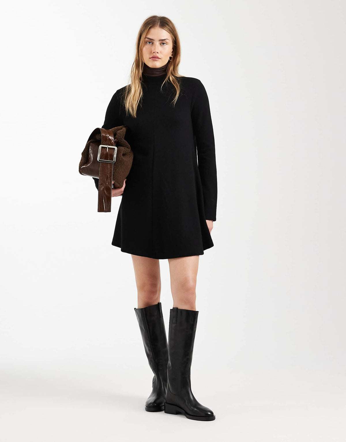 ASOS DESIGN super soft high neck trapeze mini dress in black