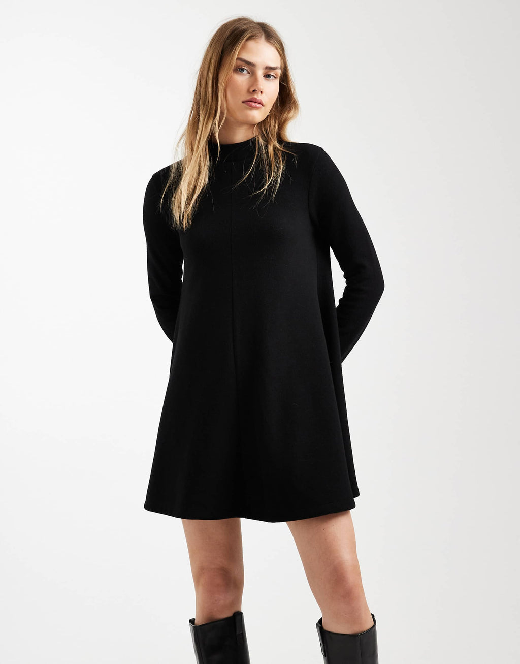 ASOS DESIGN super soft high neck trapeze mini dress in black