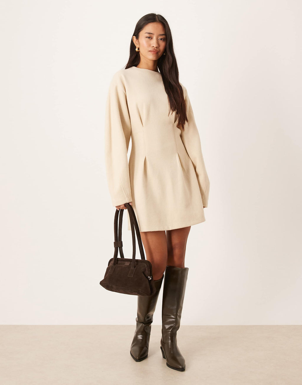 ASOS DESIGN supersoft cinched waist mini dress in beige
