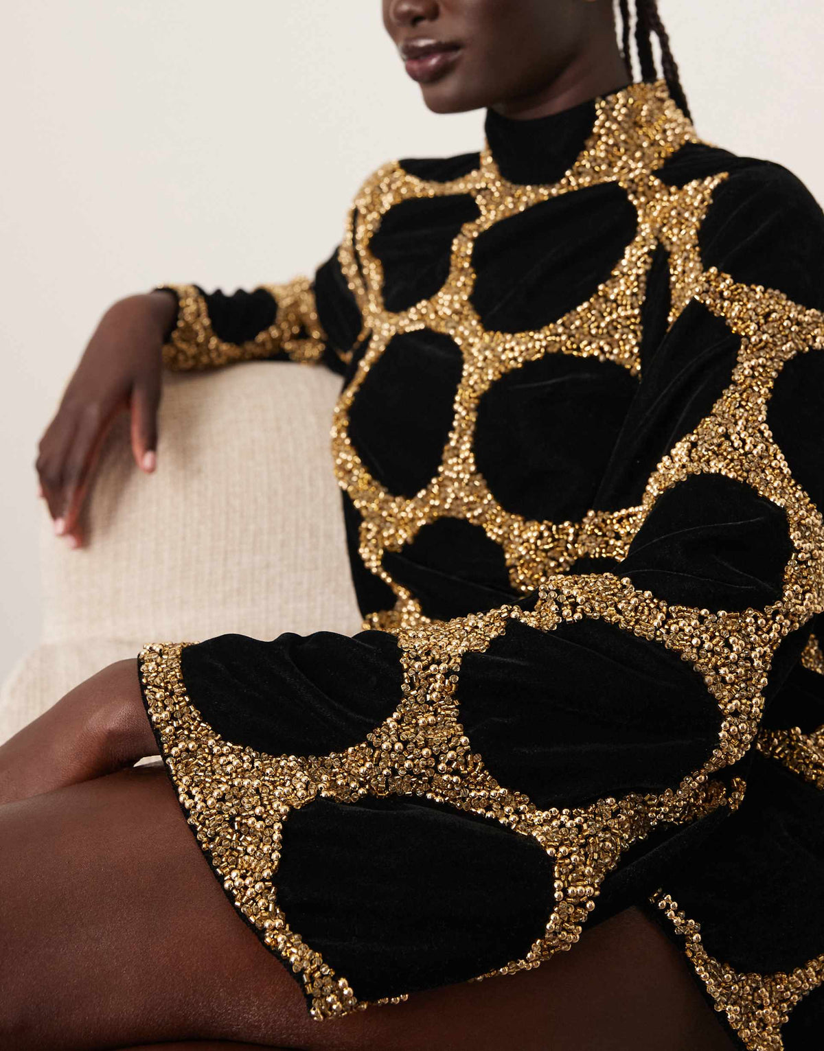 ARRANGE embellished dot long sleeve mini dress in gold