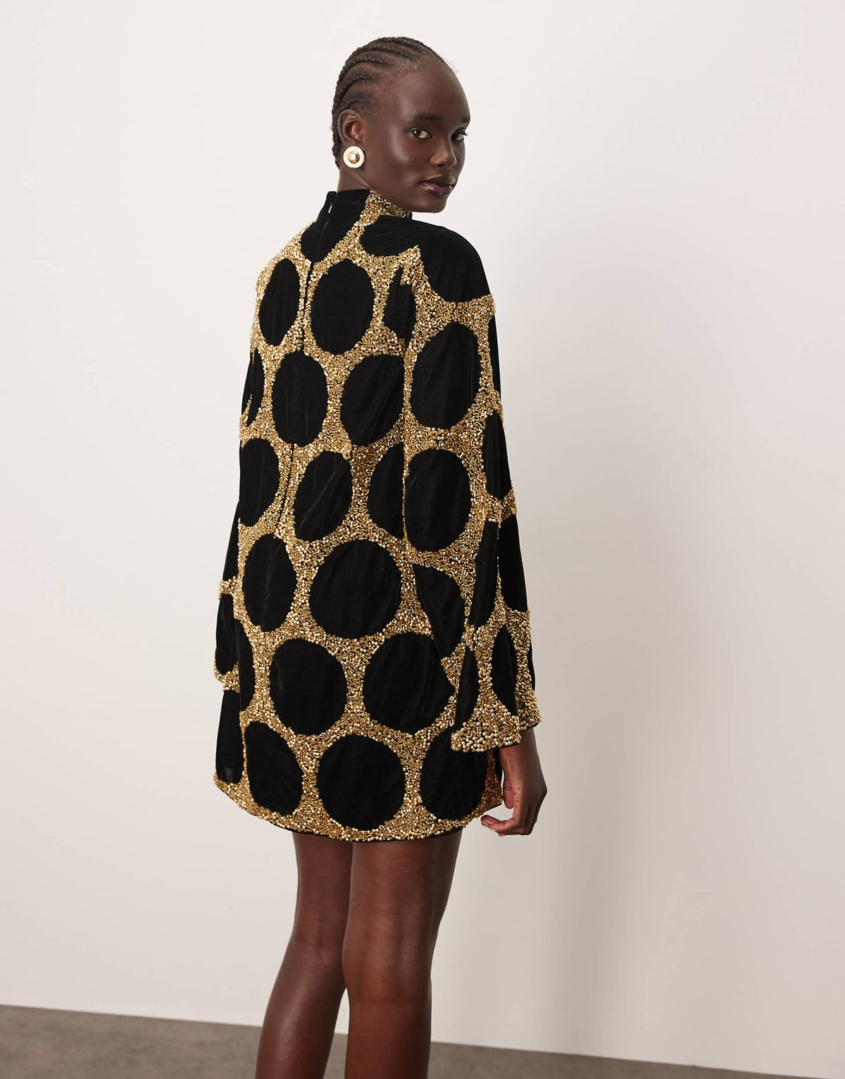 ARRANGE embellished dot long sleeve mini dress in gold
