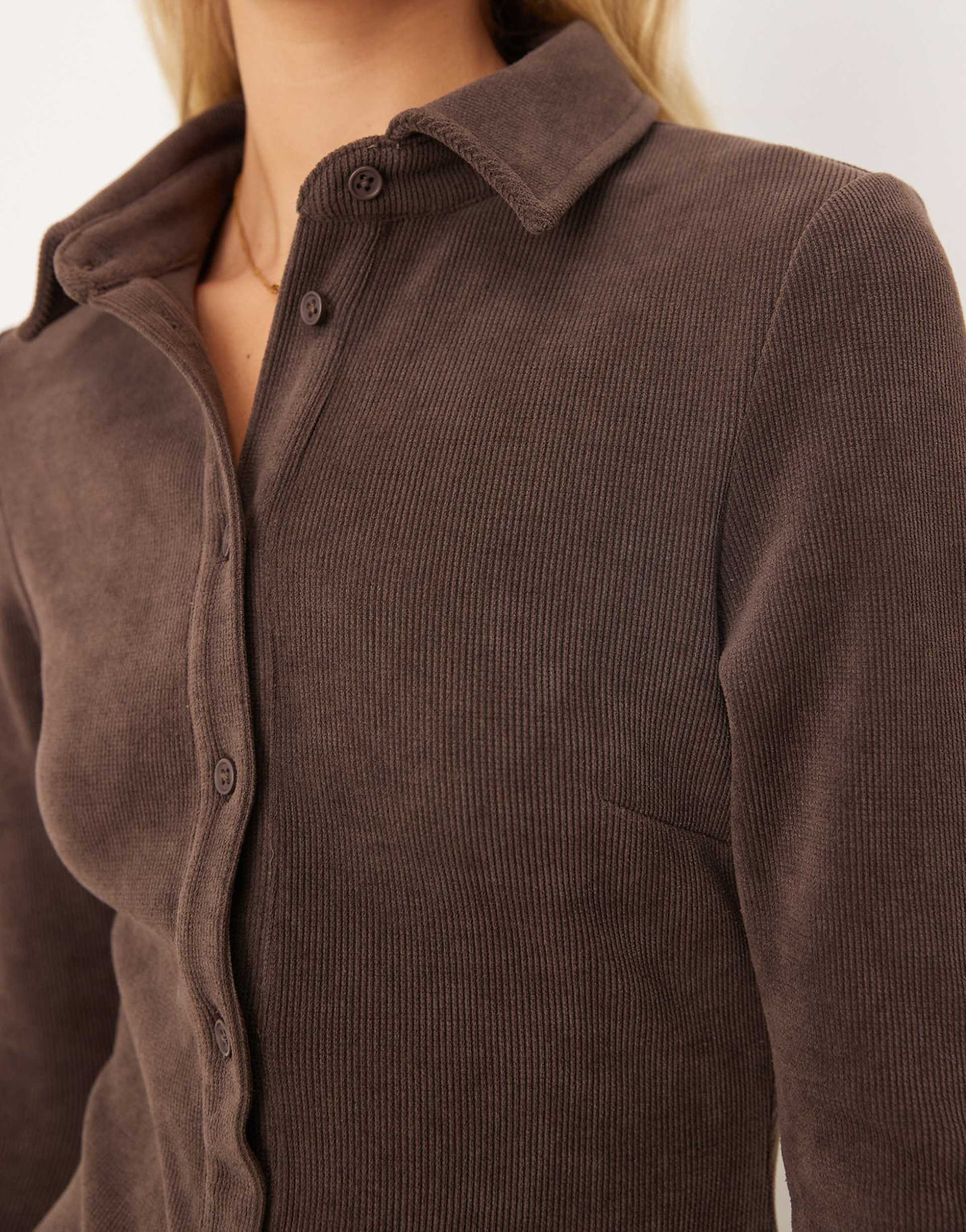 ASOS DESIGN button up drop waist cord mini dress in chocolate