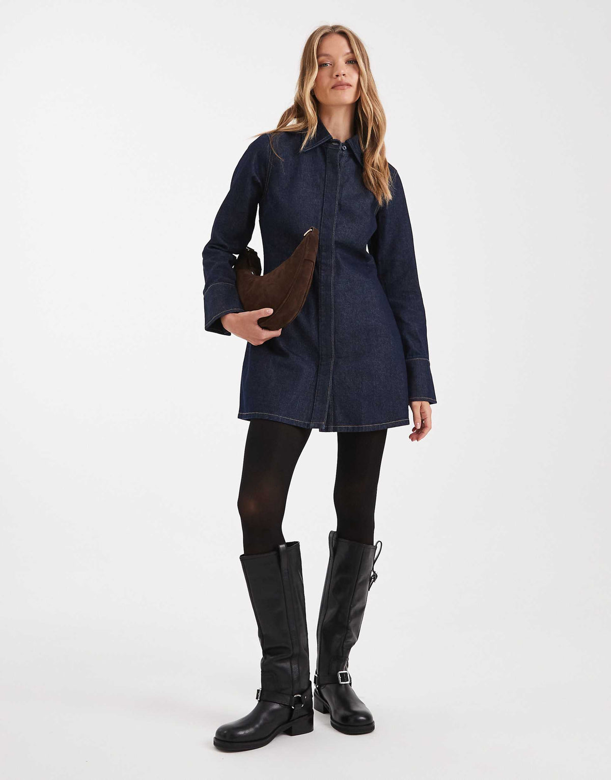 ASOS DESIGN denim shirt dress with cinch back detail in rinse