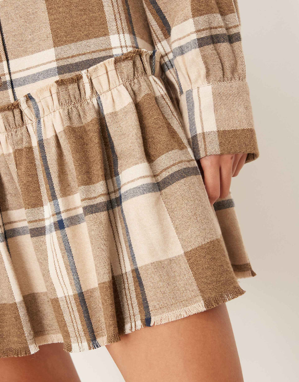ASOS DESIGN mini shirt dress with dropped waist in tonal tan plaid