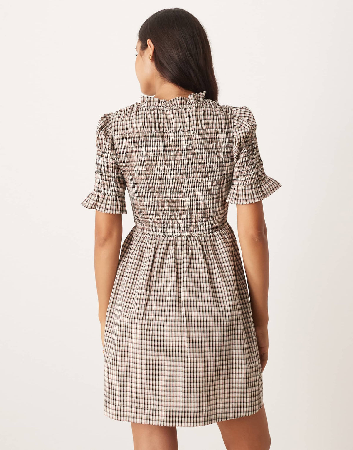 YAS plaid mini dress in cream