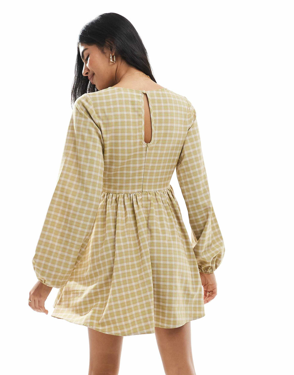 Daisy Street v neck mini dress in green plaid