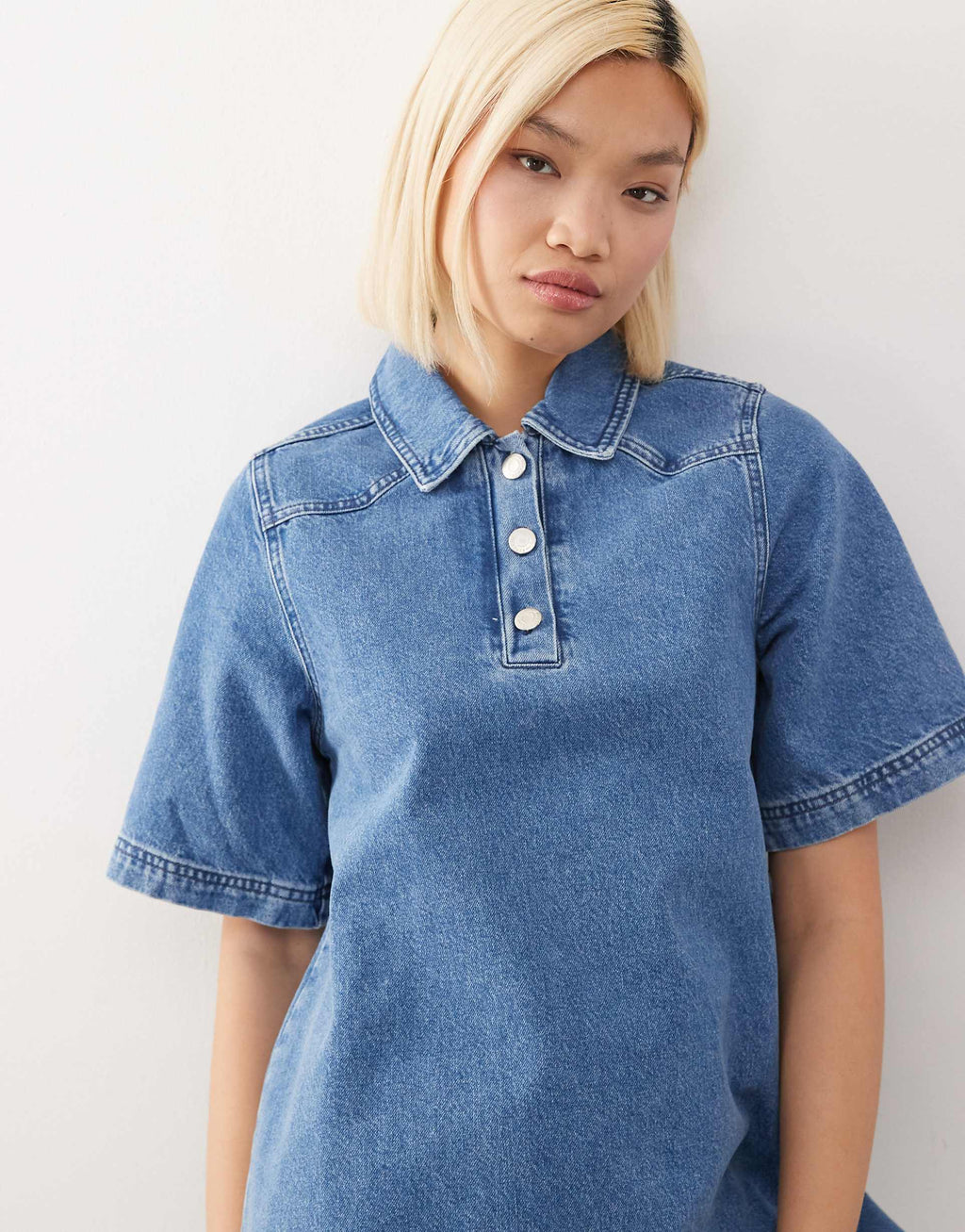 Reclaimed Vintage denim western detail mini shirt dress in light blue wash