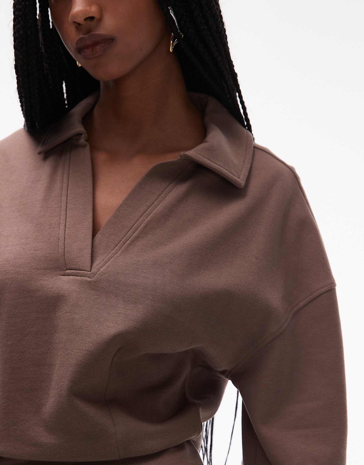 ASOS DESIGN cotton polo waisted sweatshirt mini dress in brown