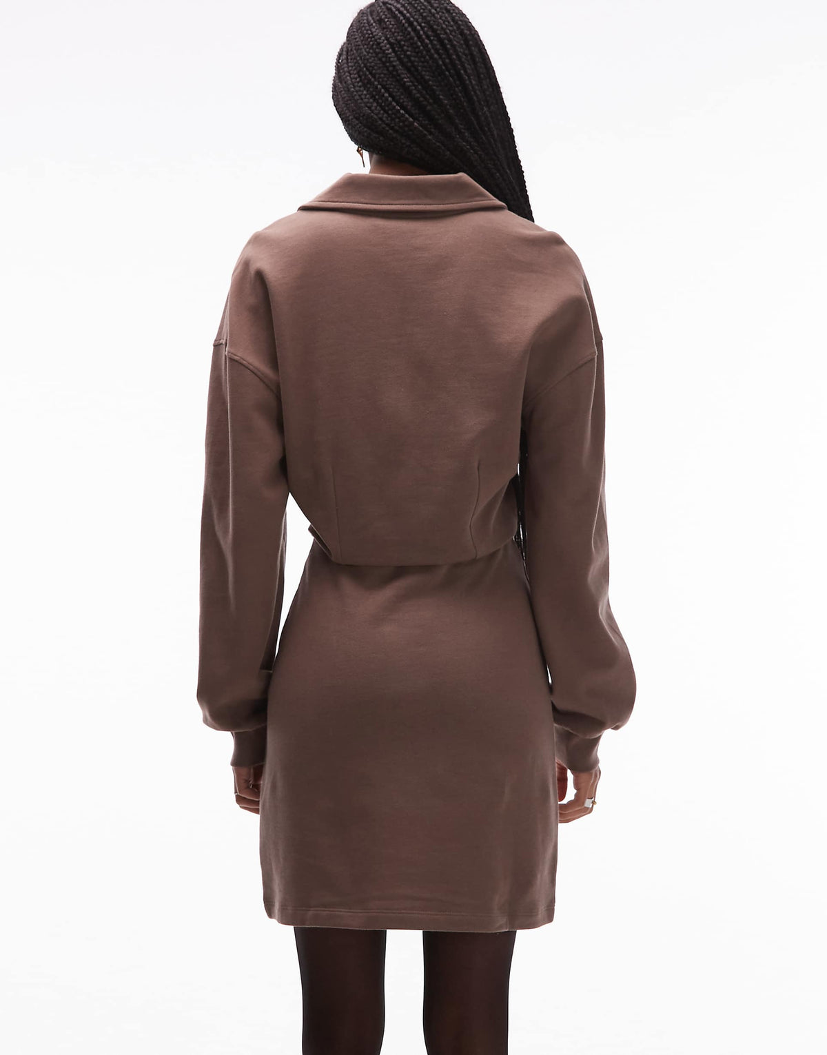ASOS DESIGN cotton polo waisted sweatshirt mini dress in brown