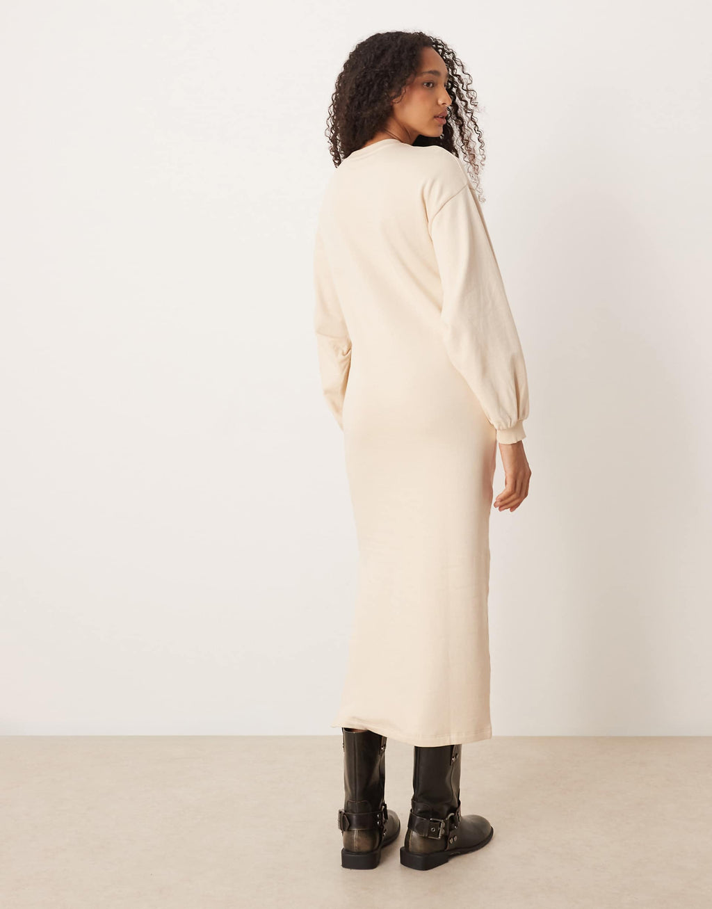 ASOS DESIGN cotton balloon sleeve midi sweat dress in cream