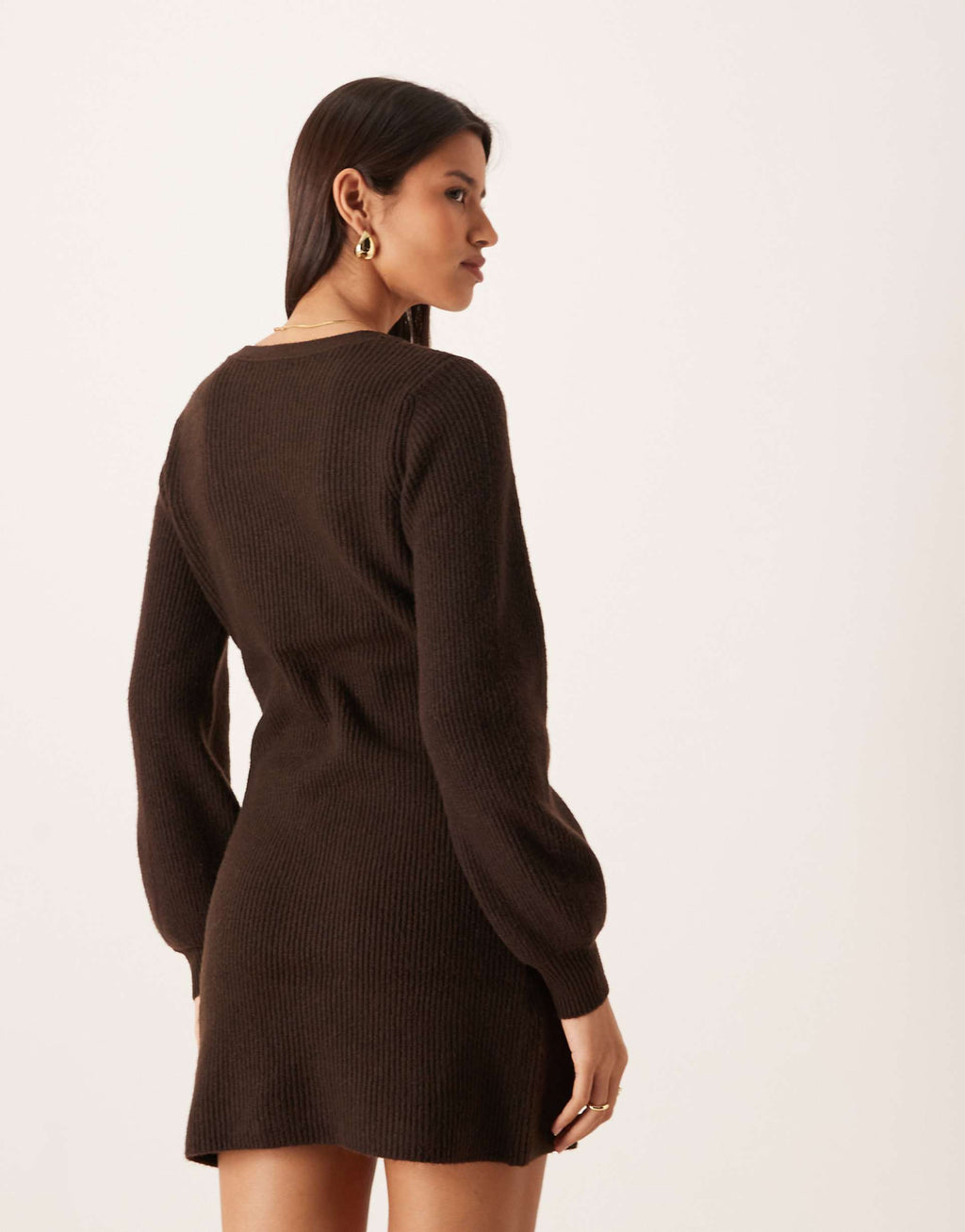 AWARE knit button front mini dress in chocolate