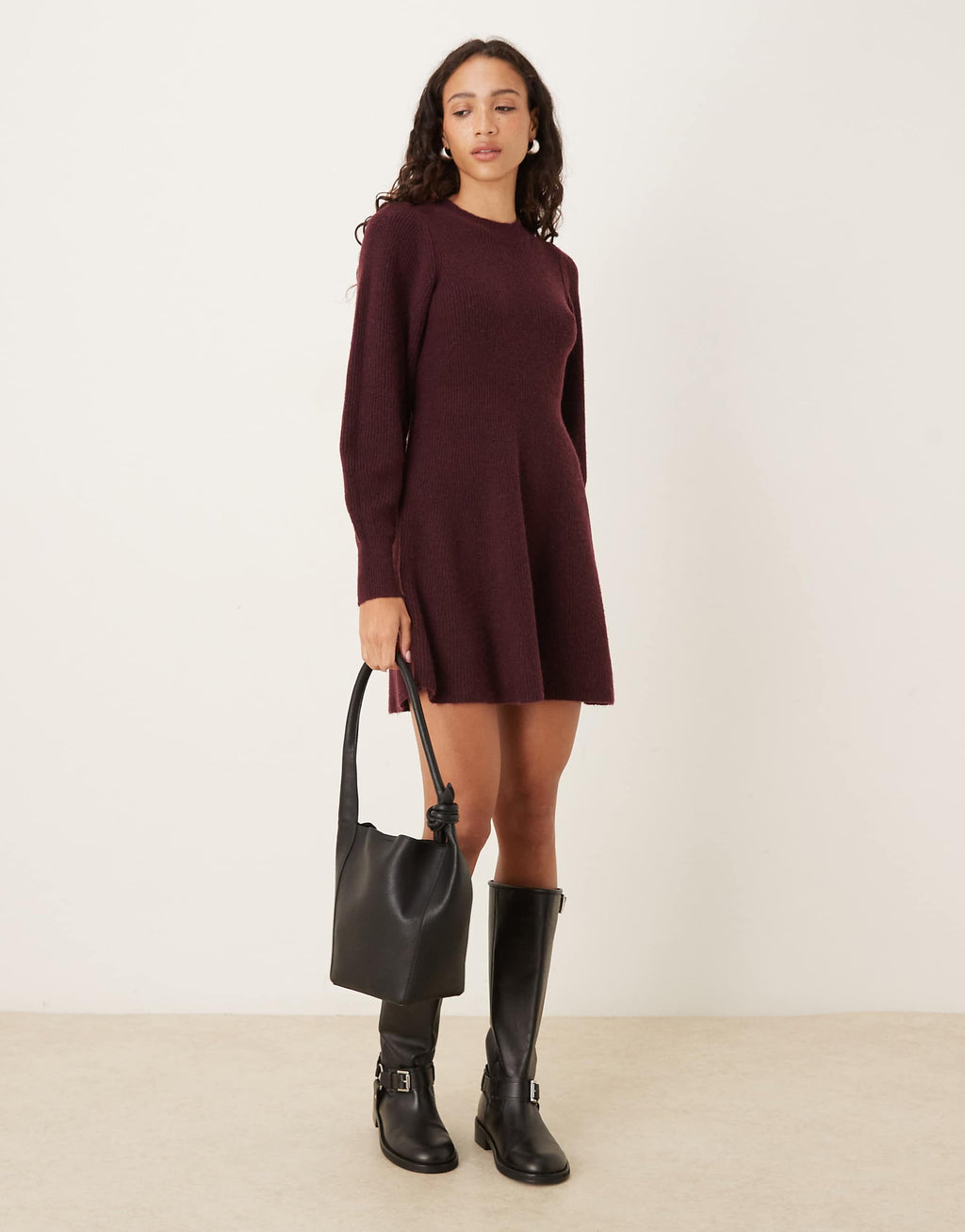 AWARE knit fit and flare mini dress in burgundy