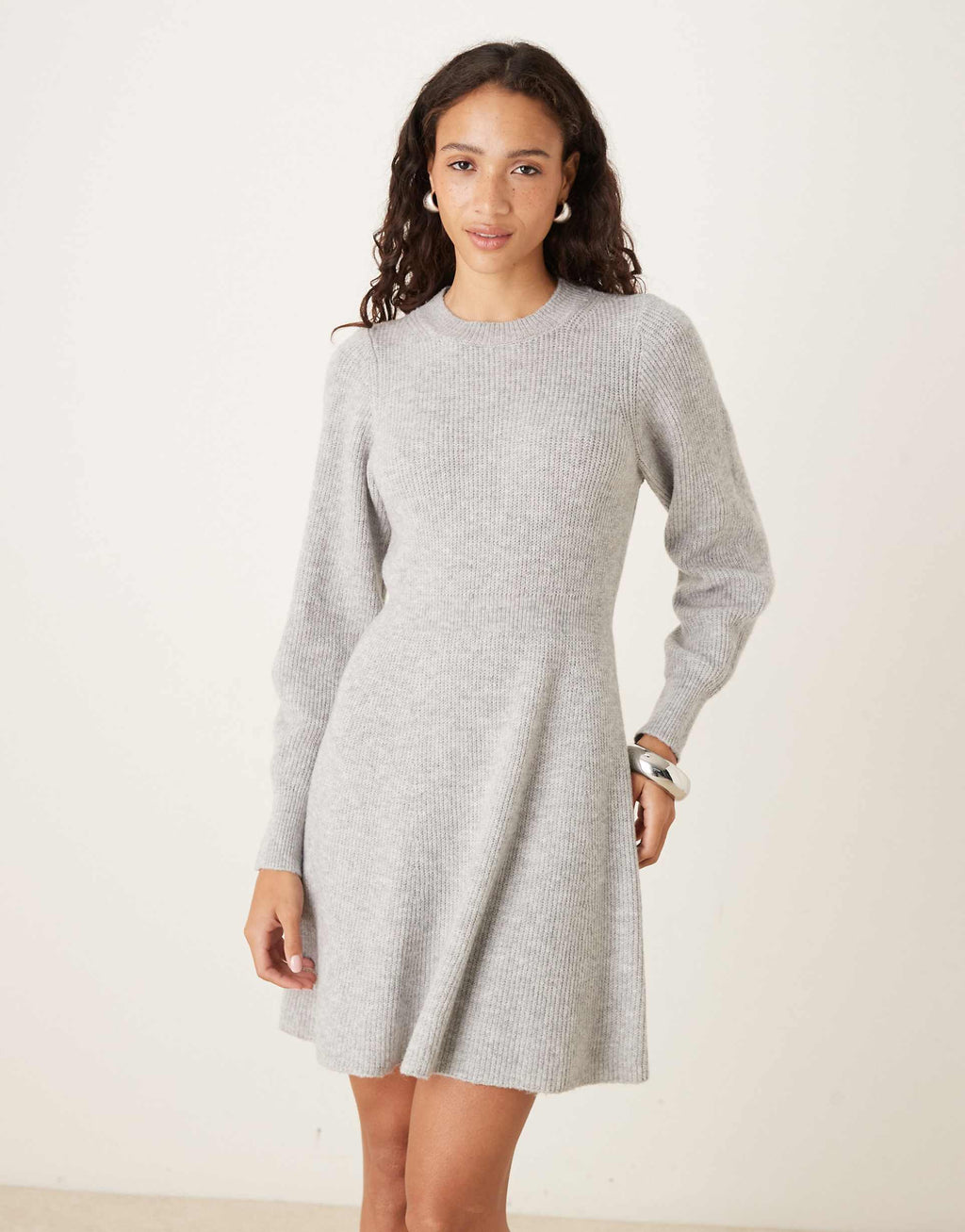 AWARE knit fit and flare mini dress in gray heather