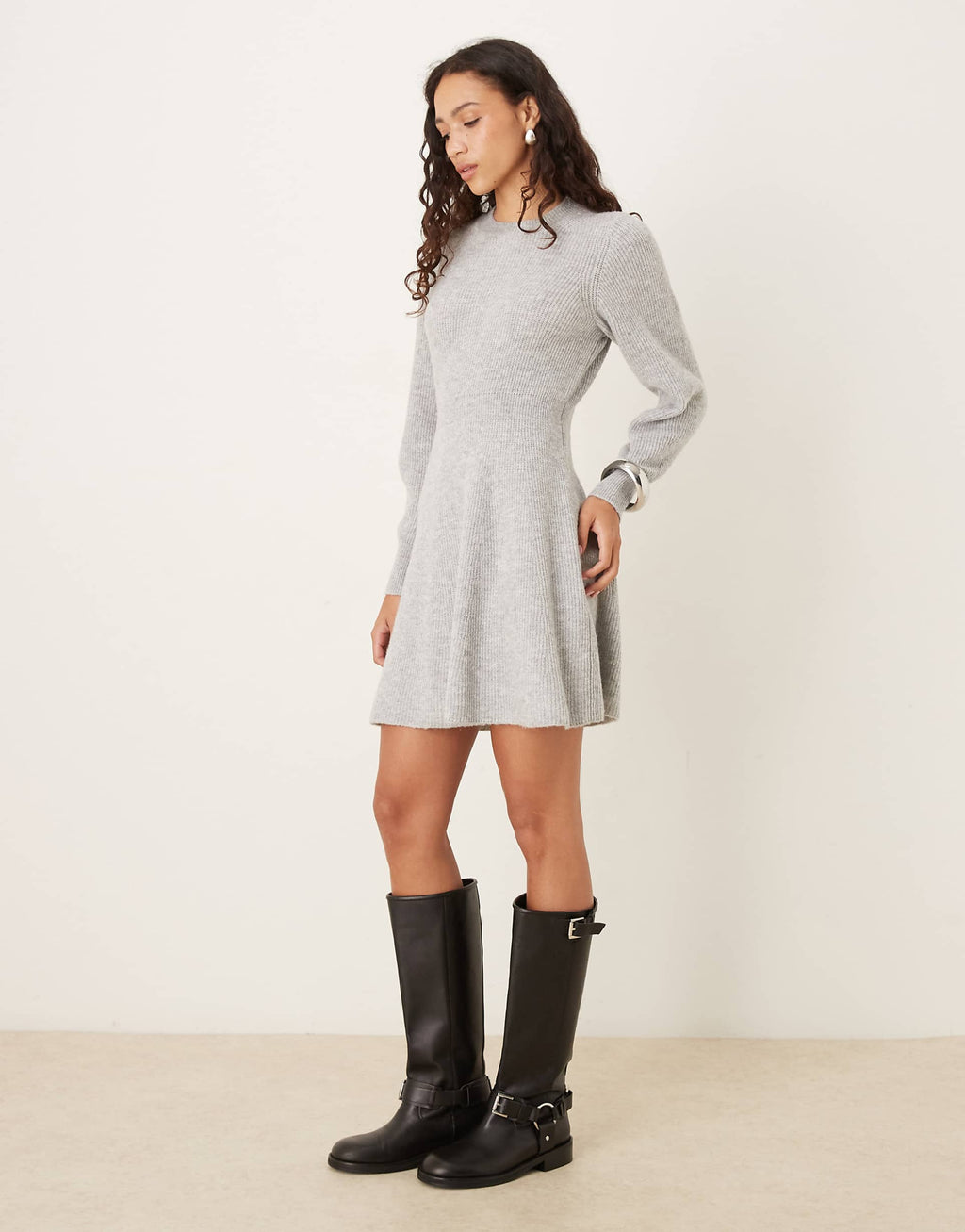 AWARE knit fit and flare mini dress in gray heather