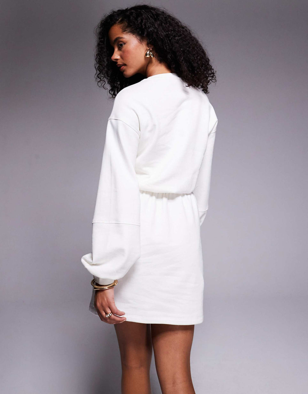 ASOS DESIGN cotton drawstring waist mini sweatshirt dress in stone