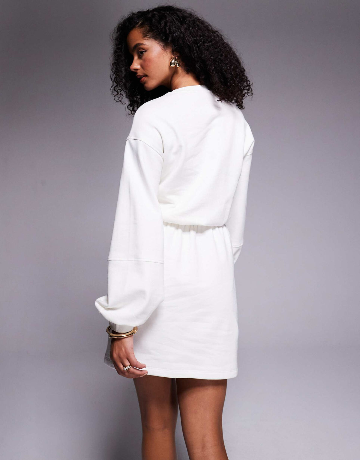 ASOS DESIGN cotton drawstring waist mini sweatshirt dress in stone