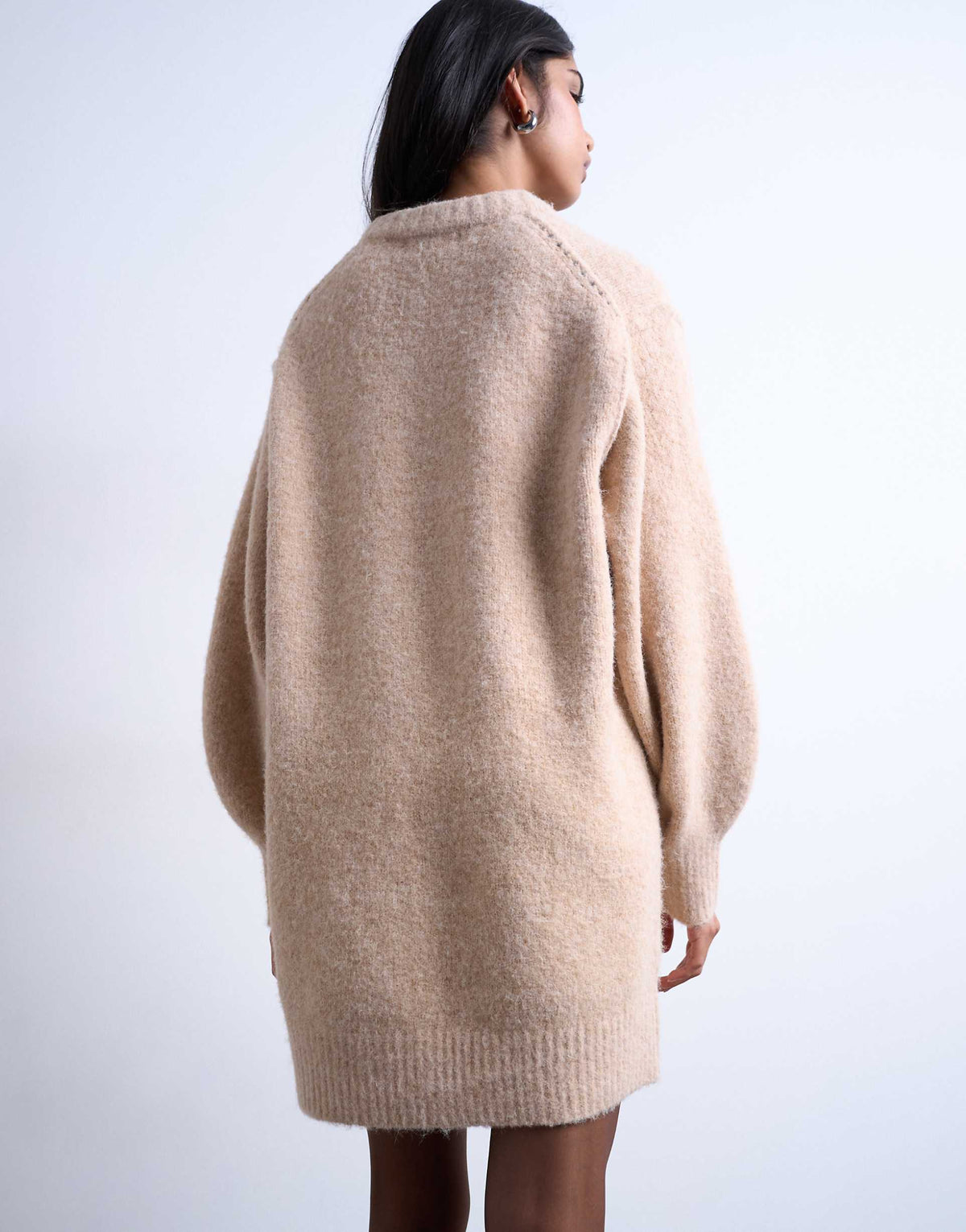 Topshop knit fluffy crew mini dress in oat