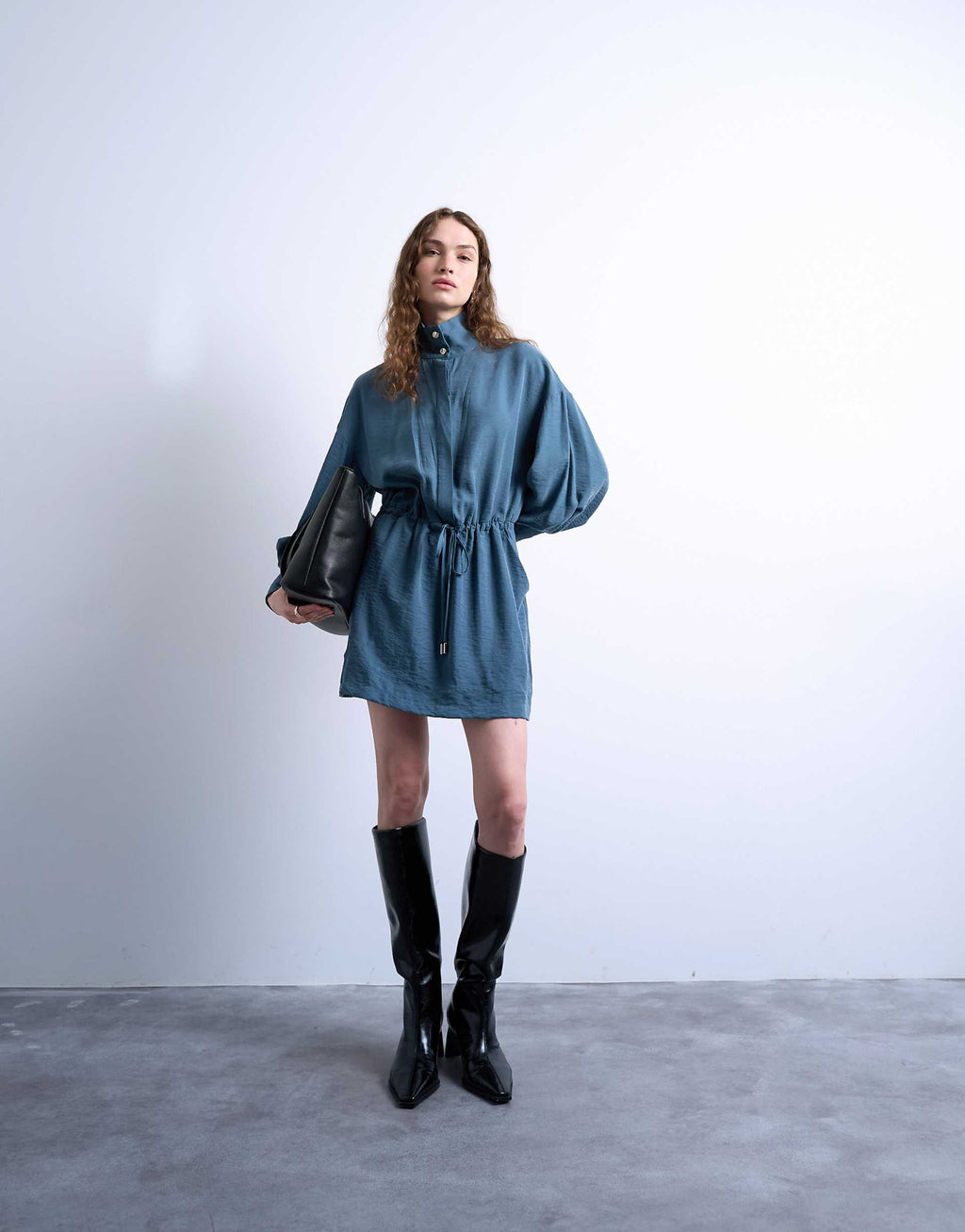 Topshop funnel neck mini dress in dusty blue