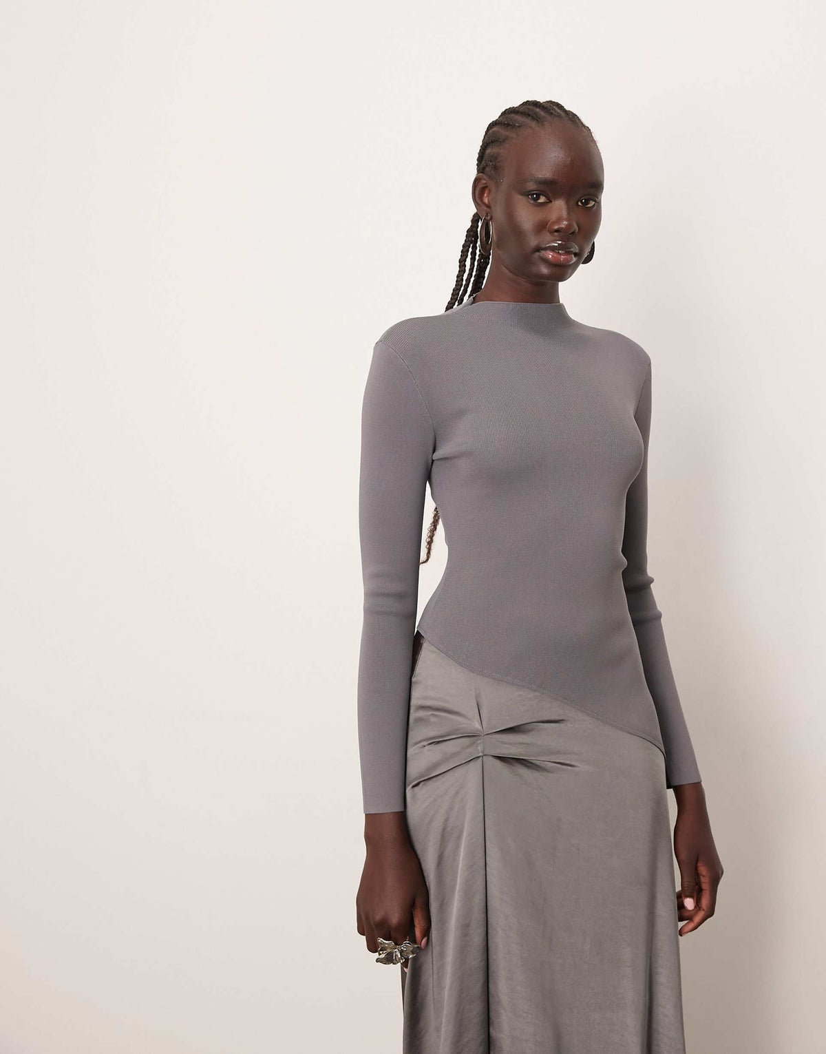 ARRANGE long sleeve hybrid knit midi dress in gray