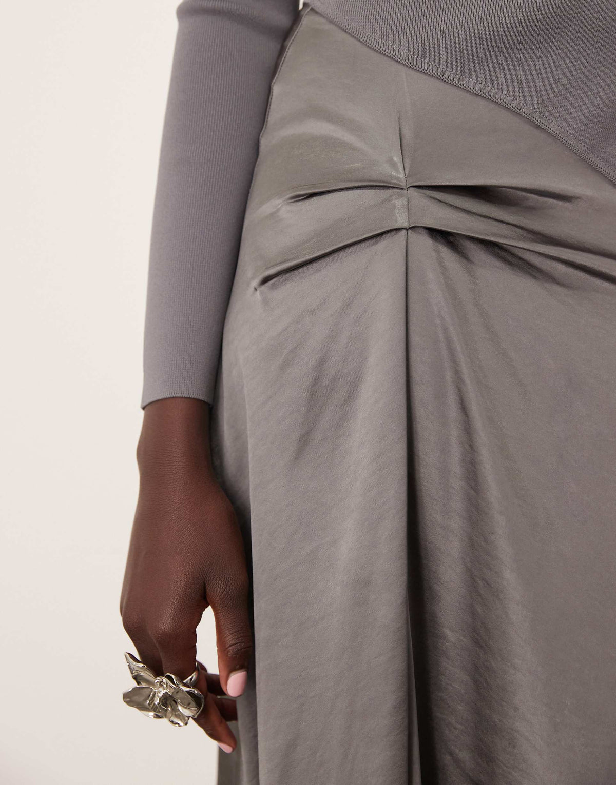 ARRANGE long sleeve hybrid knit midi dress in gray