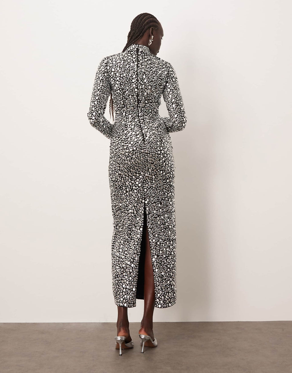 ARRANGE textural sequin high neck long sleeve maxi dress
