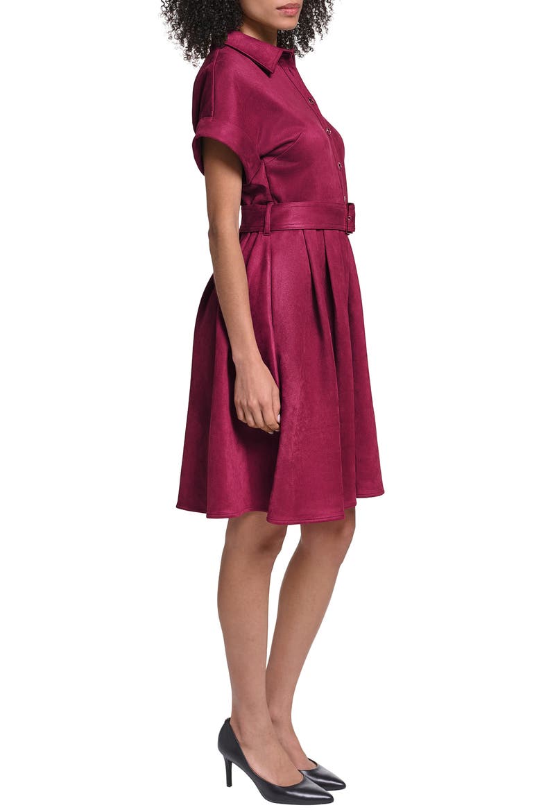 Belted Faux Suede Shirtdress