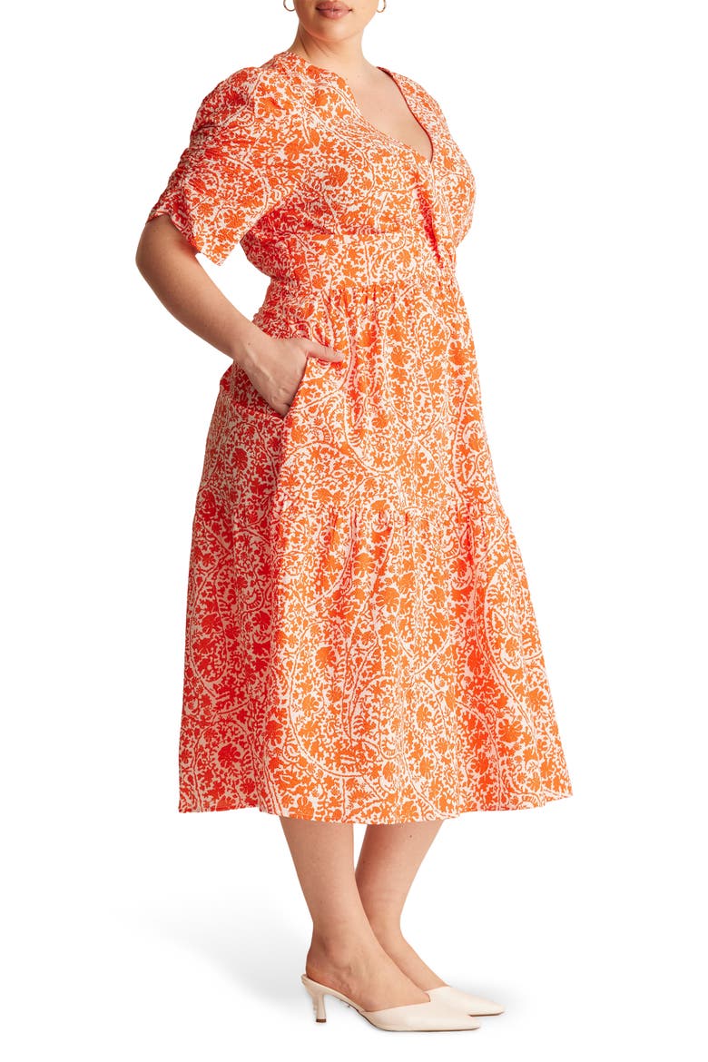 Dreamaya Floral Front Flap Fit & Flare Midi Dress