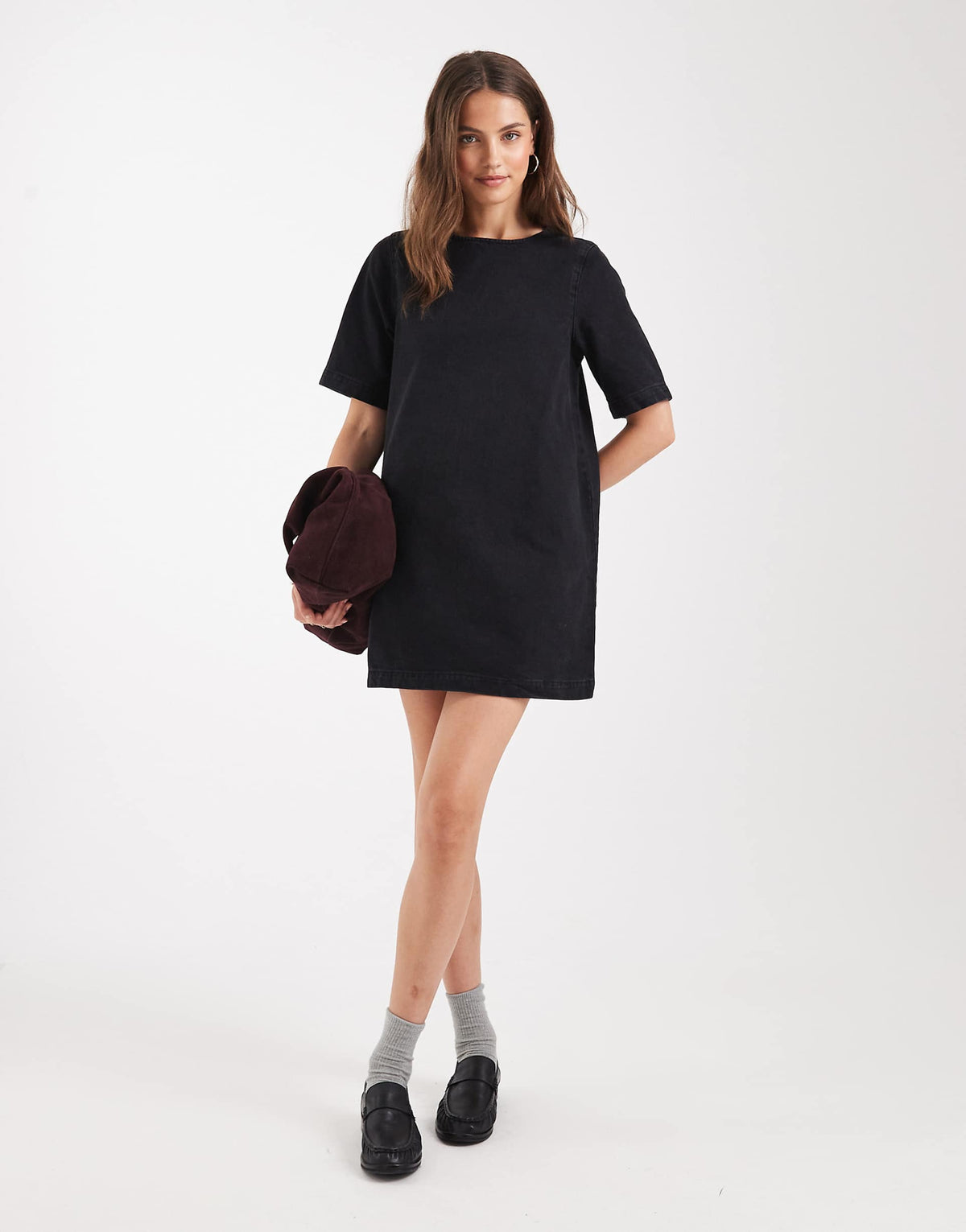 ASOS DESIGN denim t-shirt mini dress in washed black