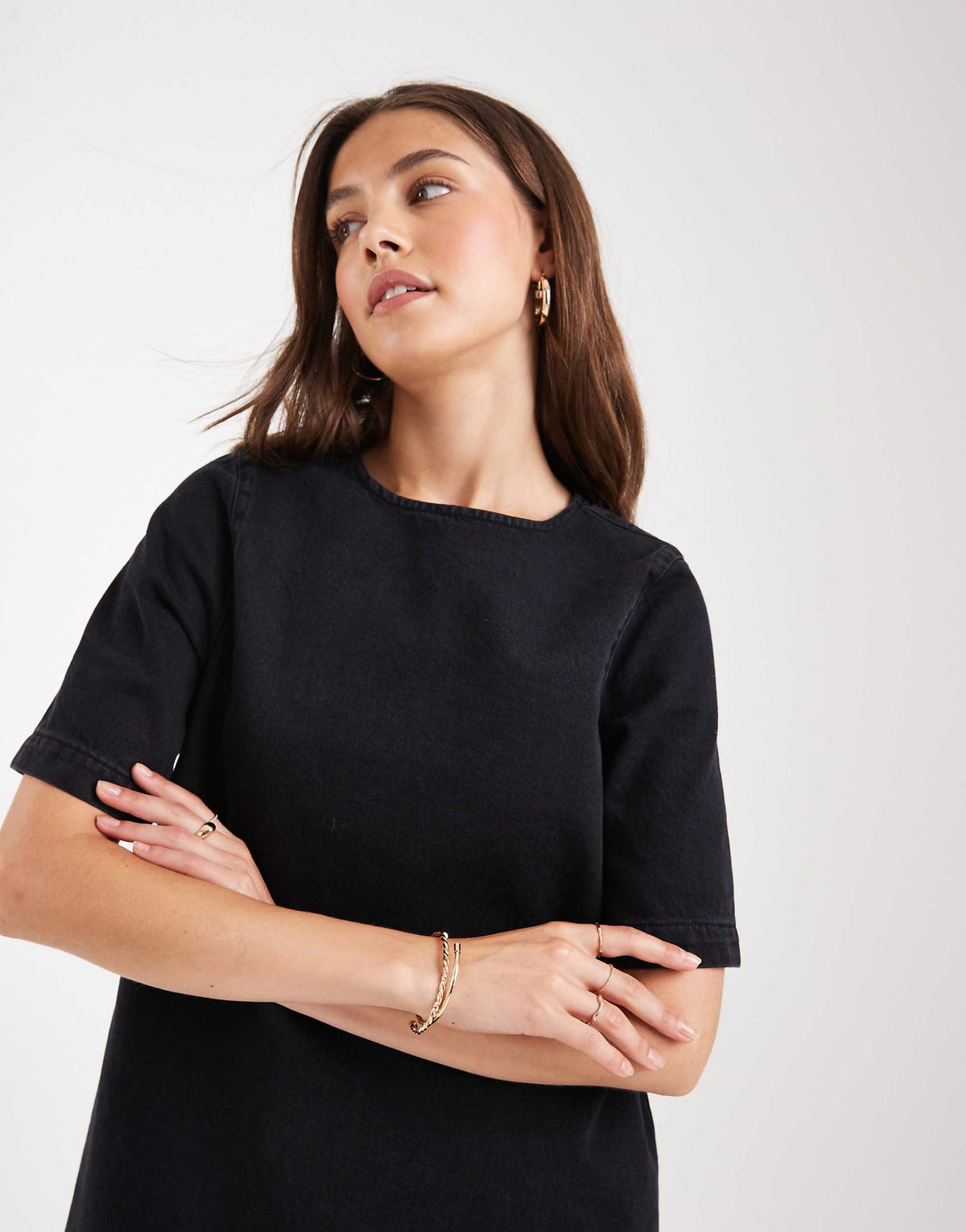 ASOS DESIGN denim t-shirt mini dress in washed black