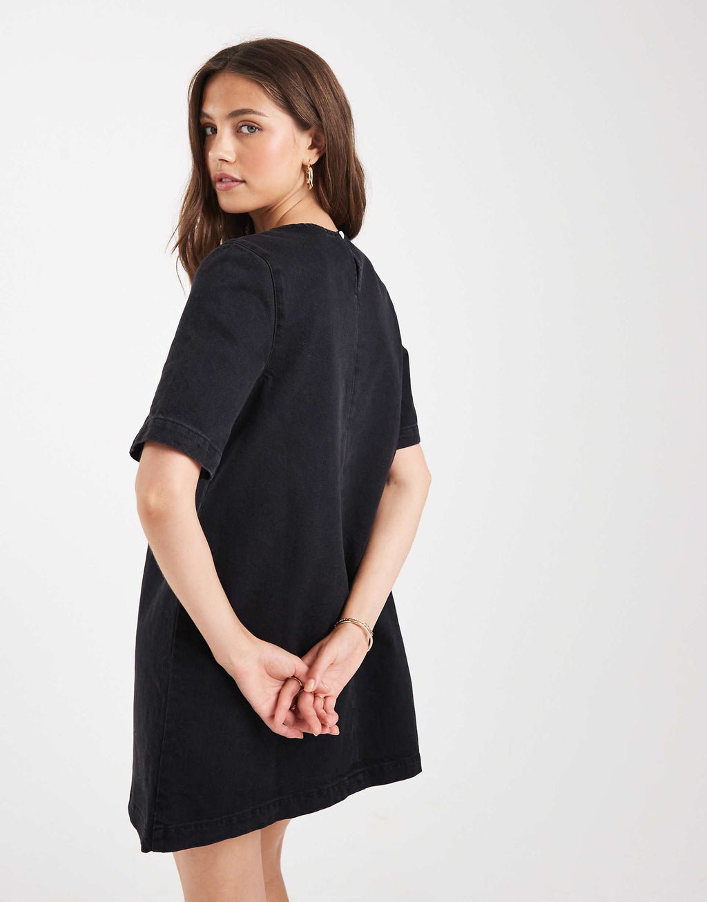 ASOS DESIGN denim t-shirt mini dress in washed black
