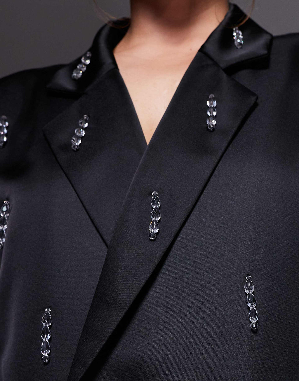 ASOS LUXE Curve oversized blazer dress with beaded fringe in black