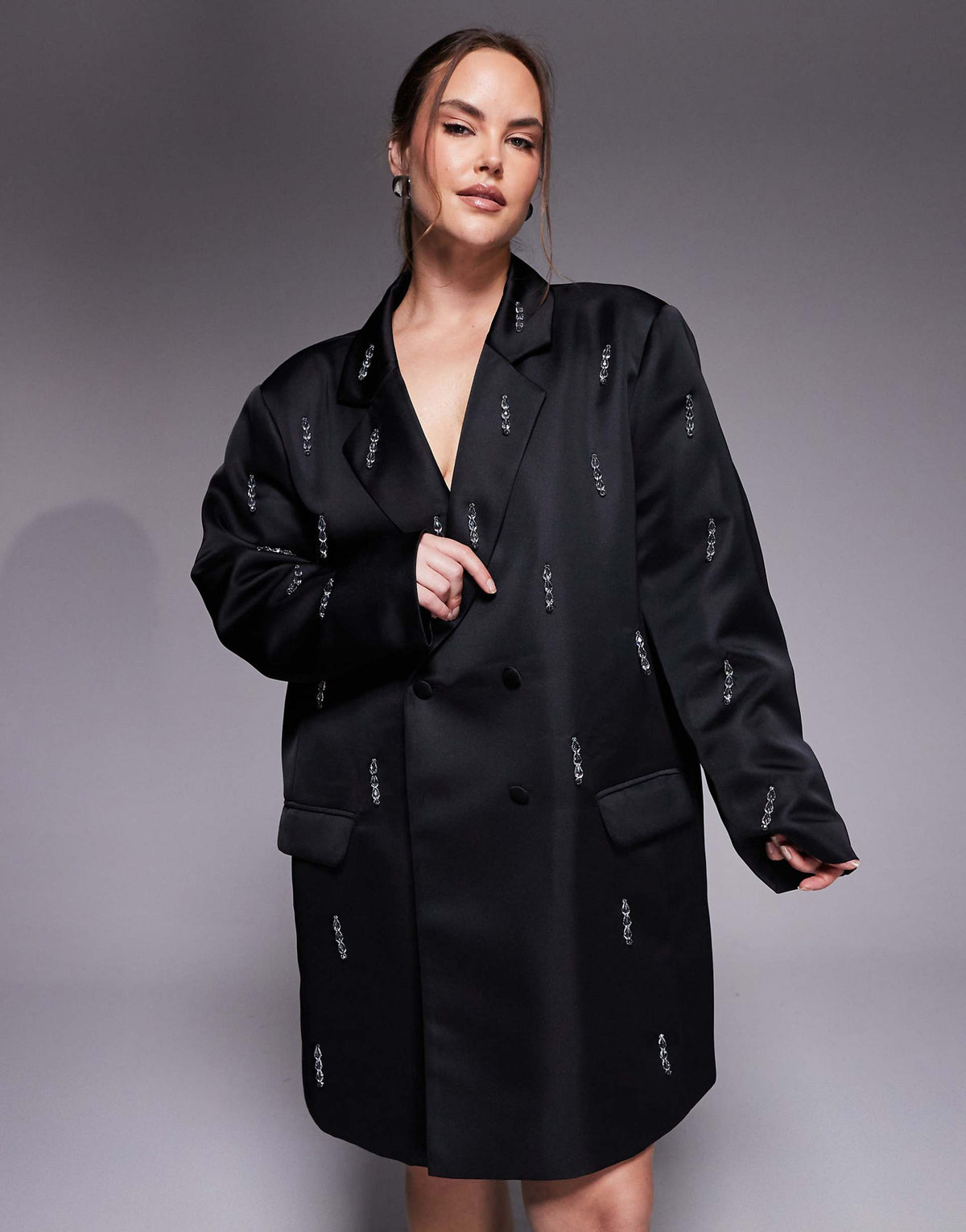 ASOS LUXE Curve oversized blazer dress with beaded fringe in black