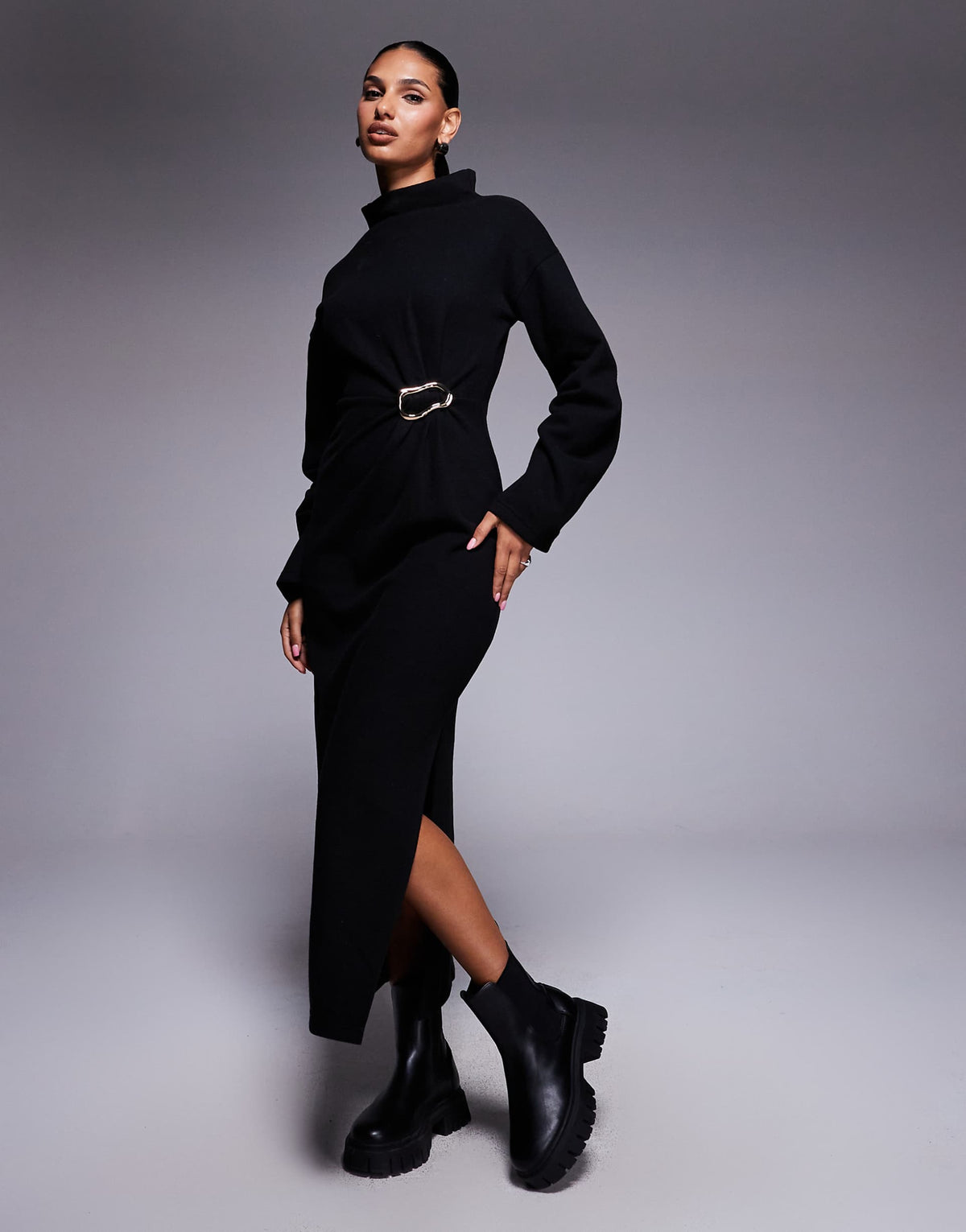 ASOS DESIGN super soft grown-on neck maxi with hardware detail in black