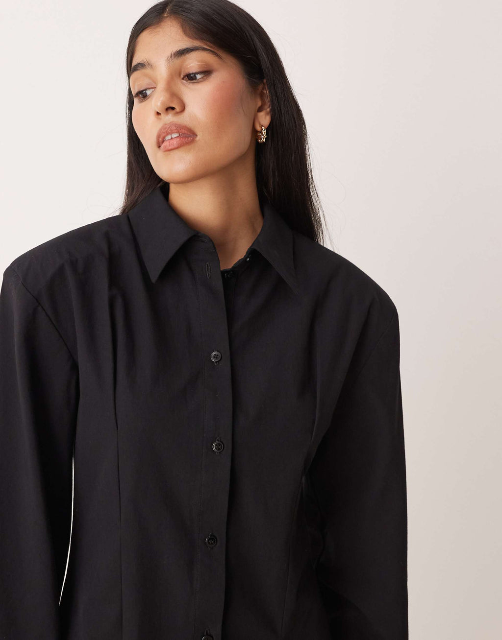 ASOS DESIGN cinched shoulder pads mini shirt dress in black