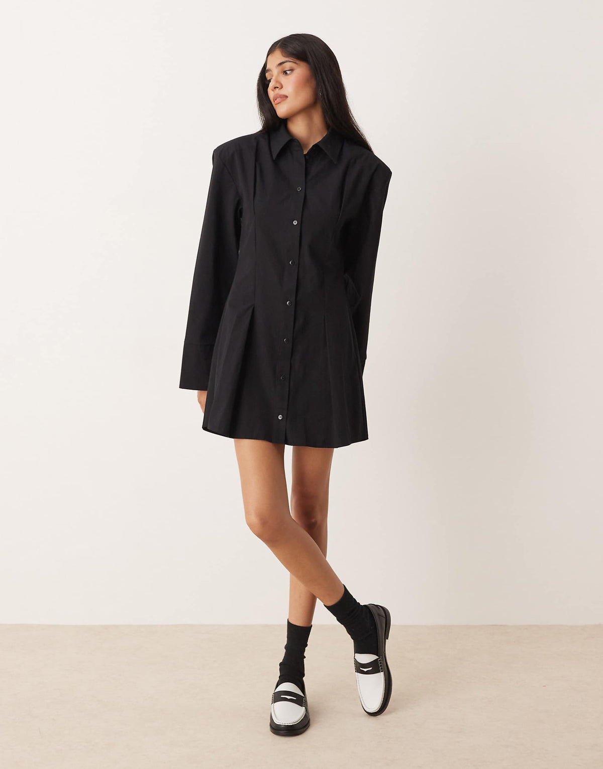 ASOS DESIGN cinched shoulder pads mini shirt dress in black