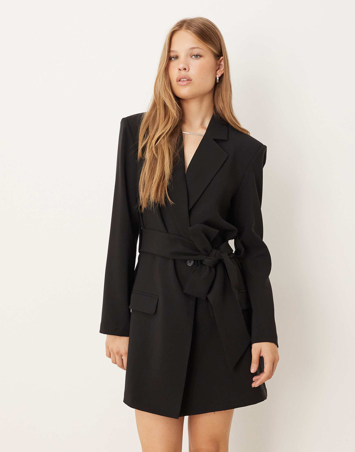 Pretty Lavish tie waist blazer mini dress in black