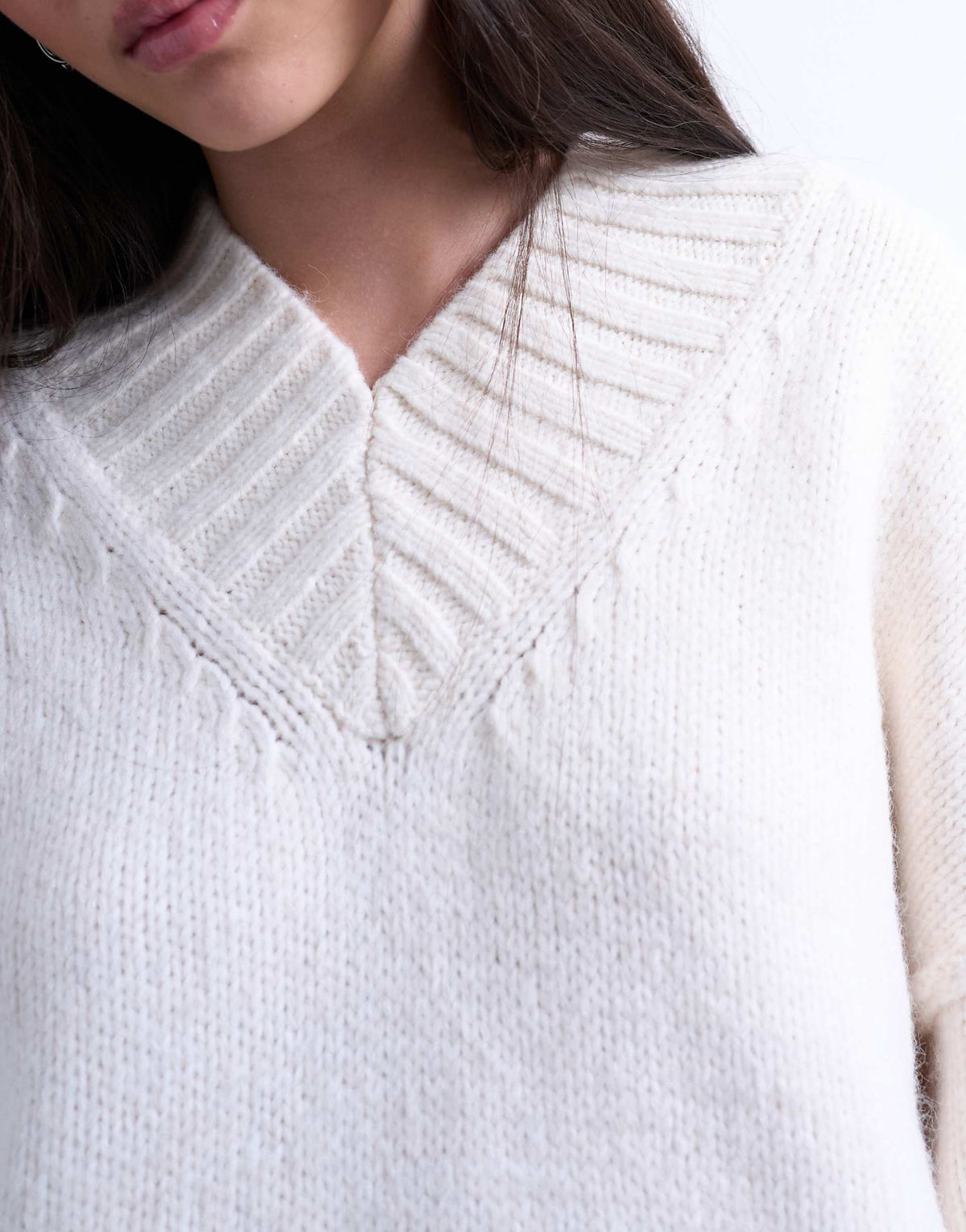 Topshop knit high v-neck mini oversized sweater dress in ivory