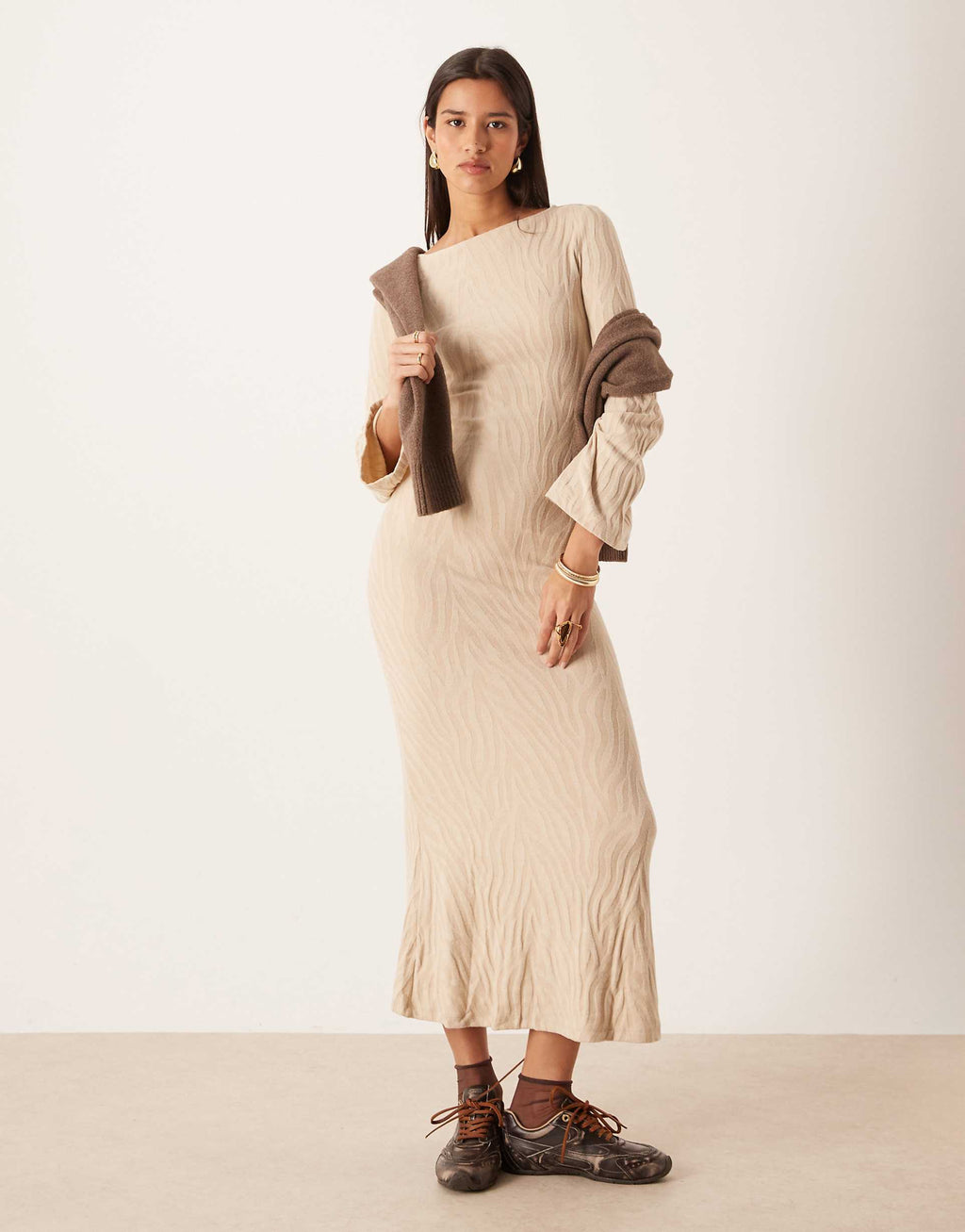 VILA knit maxi dress in neutral zebra print