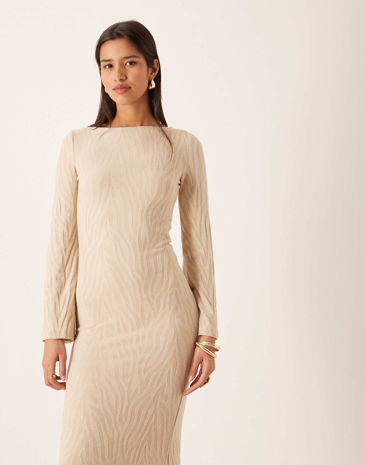 VILA knit maxi dress in neutral zebra print