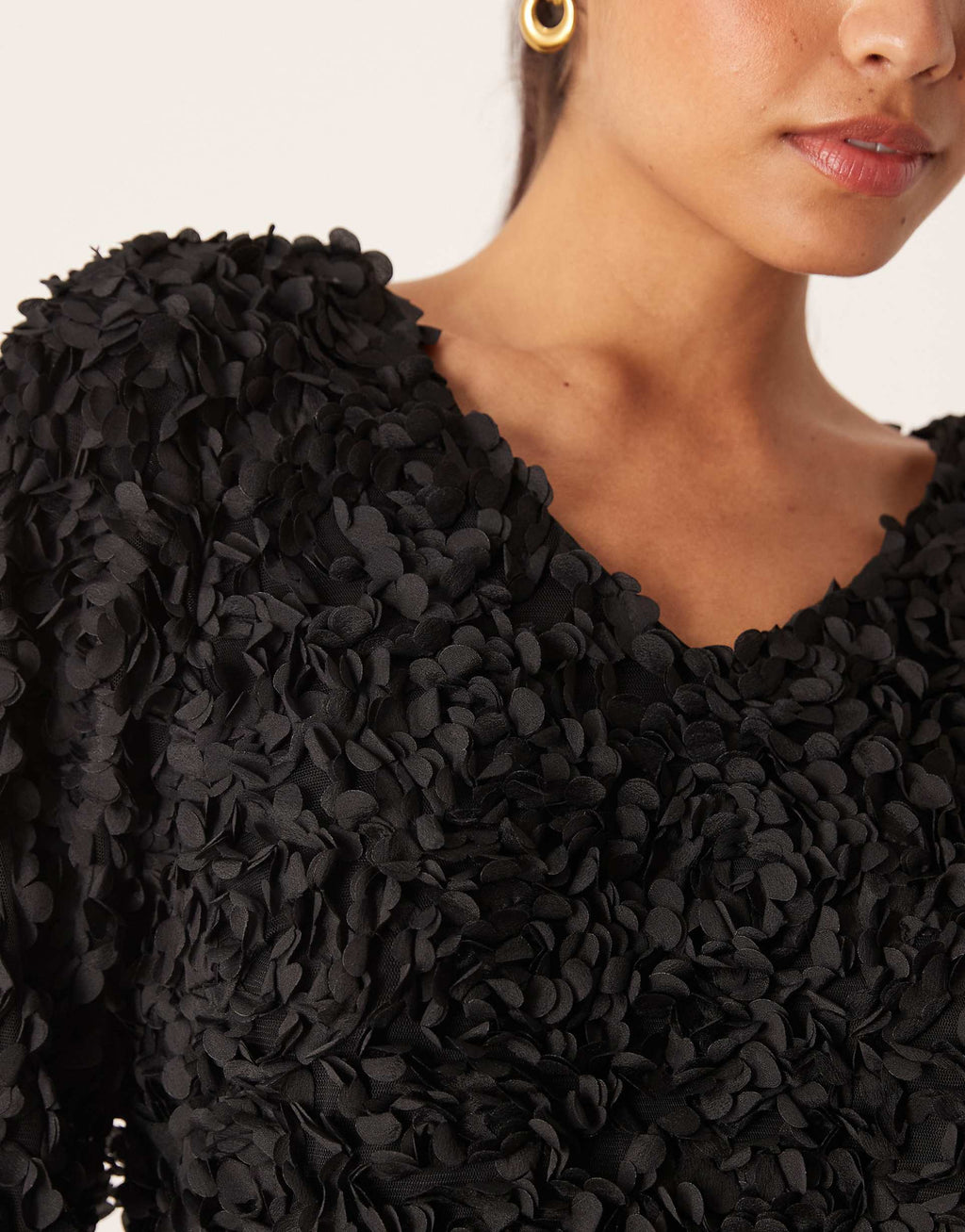 VILA 3D floral applique mini dress in black