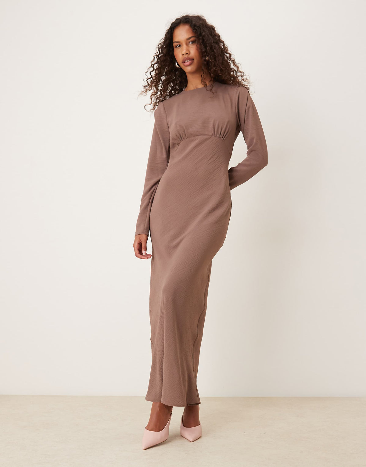ASOS DESIGN bias bust detail maxi dress in deep taupe