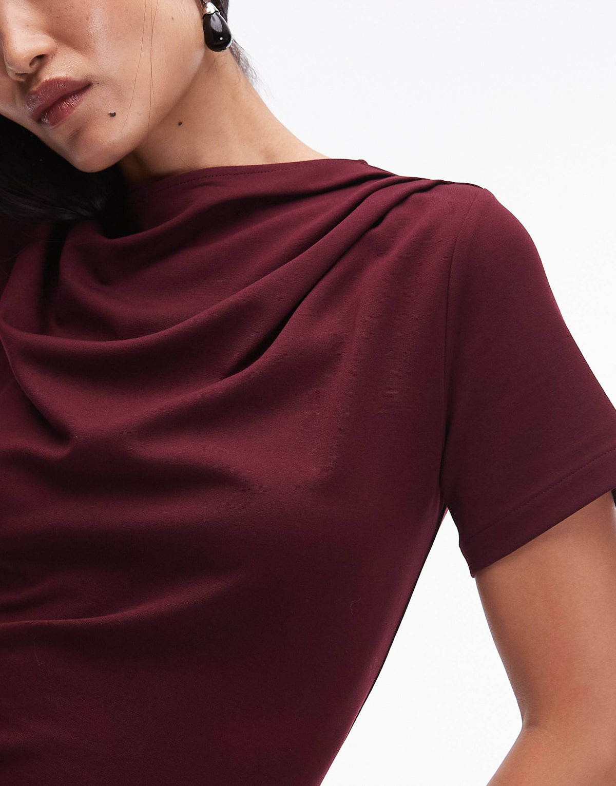 & Other Stories short sleeve drape twist midaxi dress with front split in burgundy